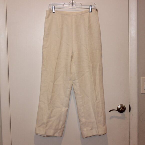 Sandro Vintage White Linen High Rise Straight Leg Trousers Pants Women's Size 12 - Picture 4 of 15